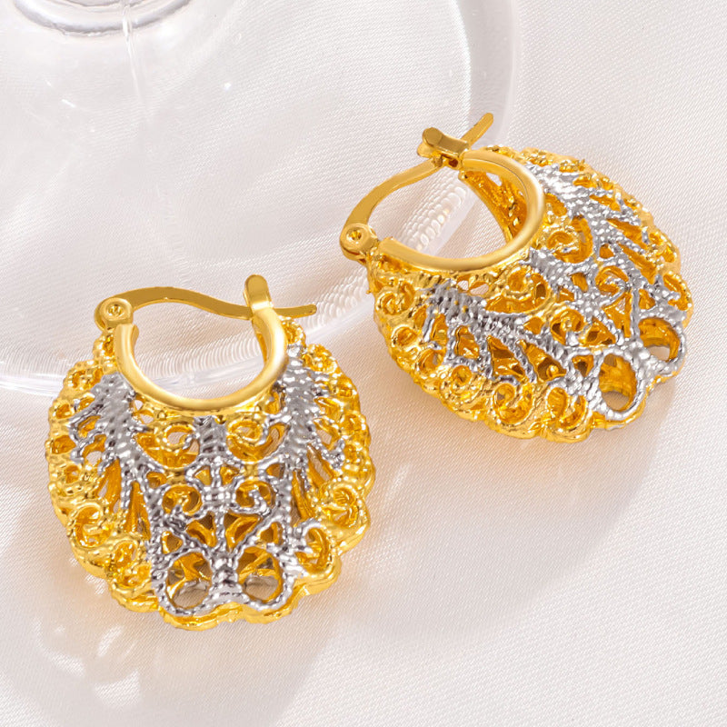 Women's Two-color Small Carved Electroplated Exaggerated Cutout Earrings