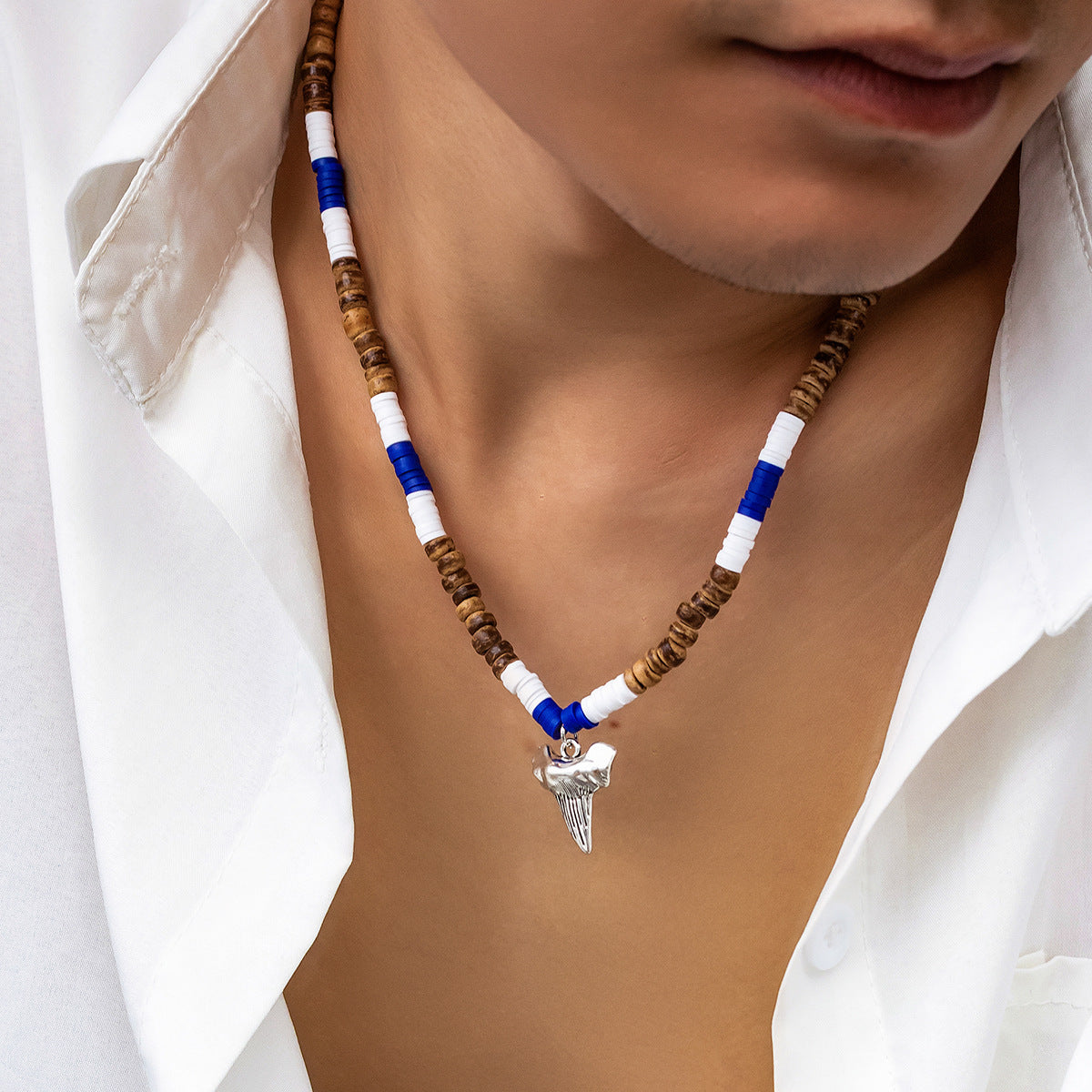 Men's Shell Polymer Clay Shark Tooth Ornament Hip Hop Necklaces