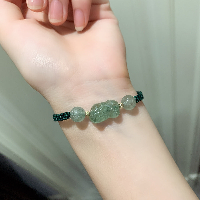 Crystal Green Strawberry Pi Hand Woven Rope Original Life Bracelet