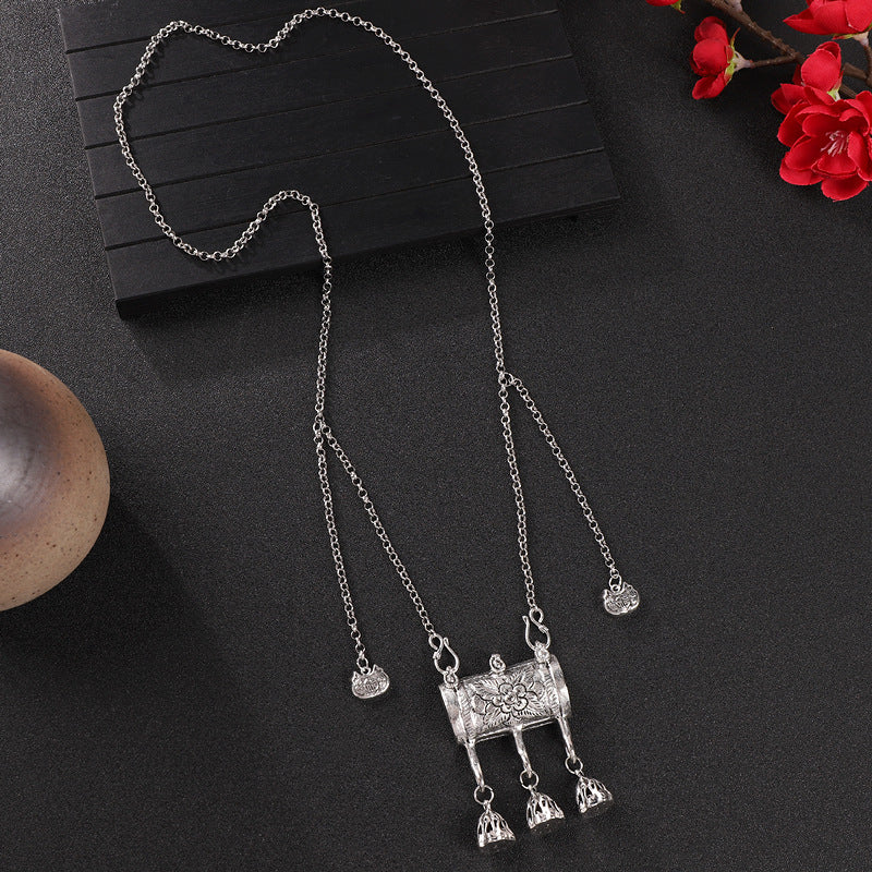 Women's Vintage Miao Longevity Lock Tassel Sweater Necklaces