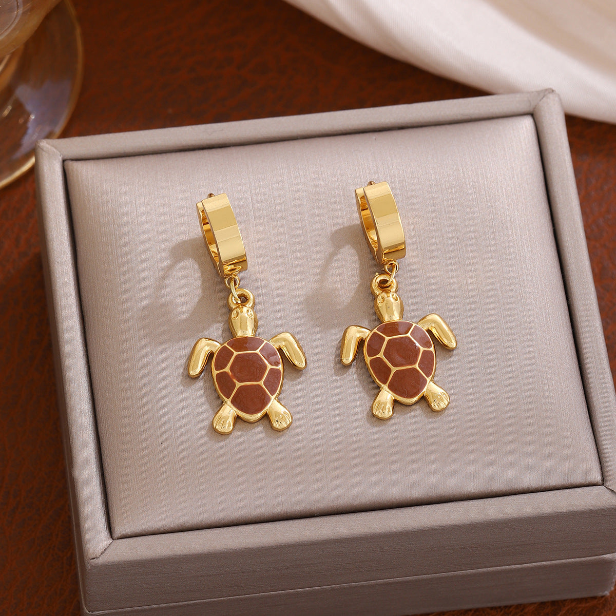 Personalized Turtle Eardrops Color Stainless Steel Gold-plated Stud Earrings