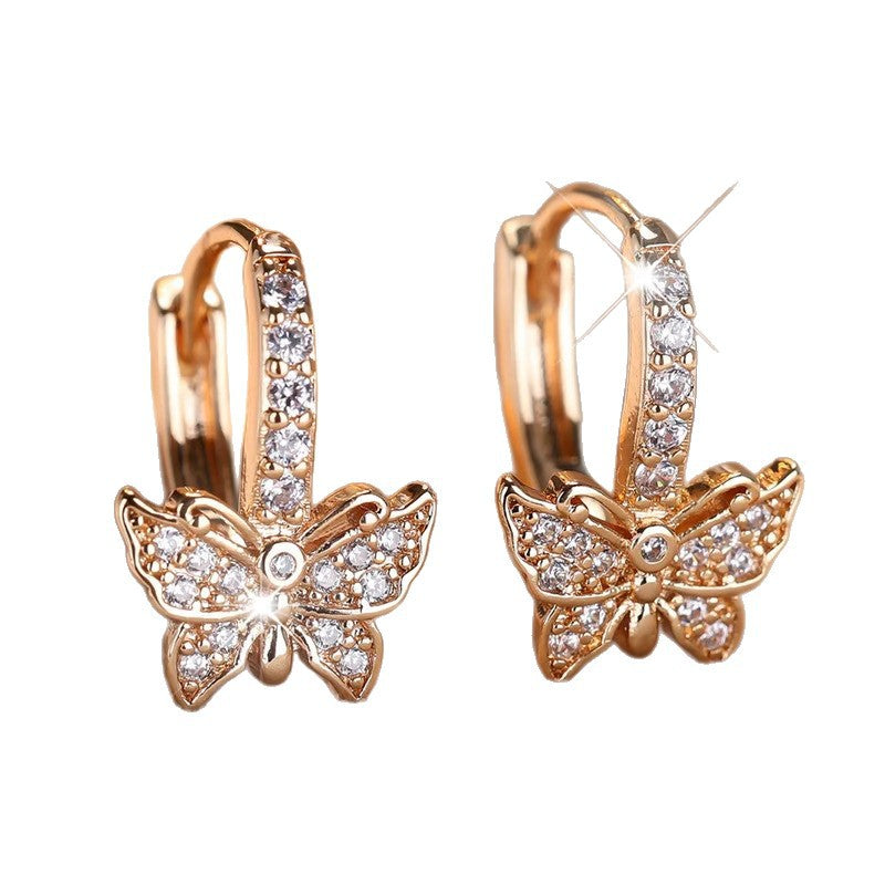 Women's Fashionable Trendy Classic Exquisite Copper Eardrops Micro Inlaid Zircon Butterfly Earrings