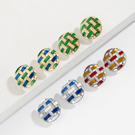 Sier Needle Retro Woven Hollow Out Stitching Contrast Color Round Rings