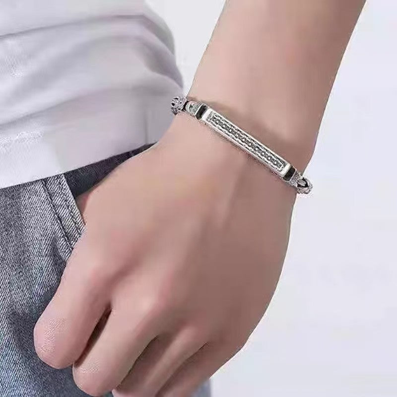 Men's Sier-plated Safe Return Pattern Personality Trend Bracelets