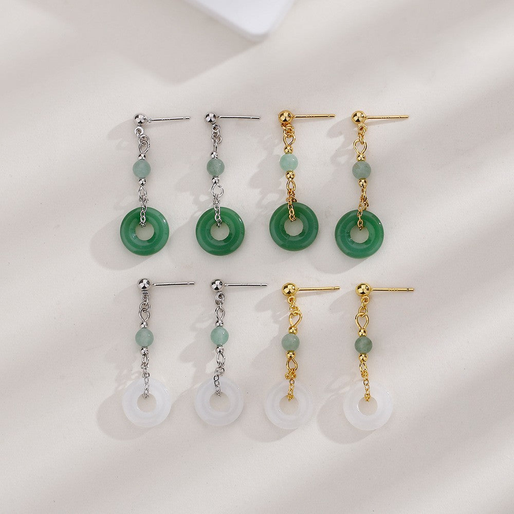 Chalcedony Ethnic Style Long National Fashion Ancient Jasper Round Earrings