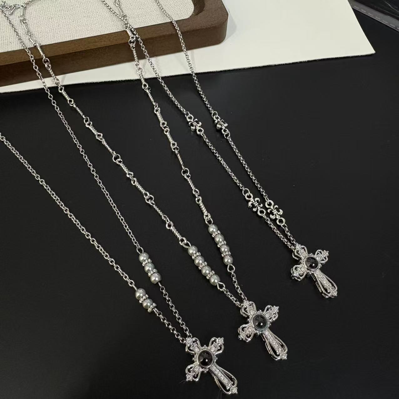 Women's Inlaid Zircon Cross Light Luxury High-grade Gothic Hot Long Sweater Necklace