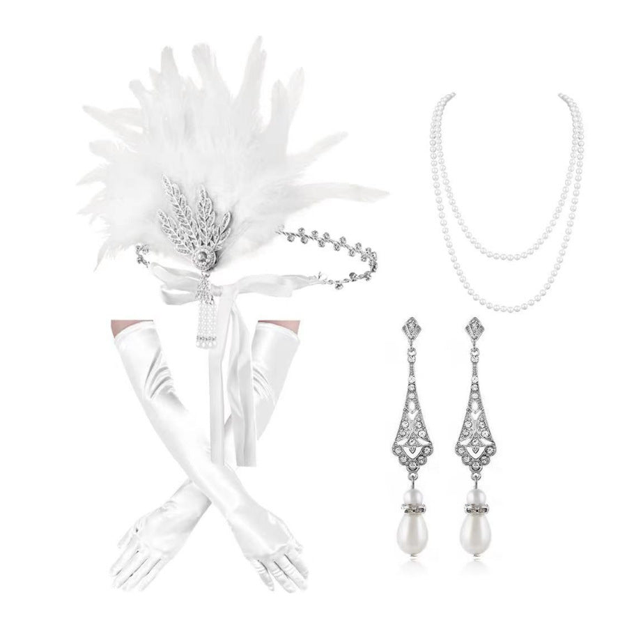 Red Feather Hair Band Masquerade Single Jewelry Set