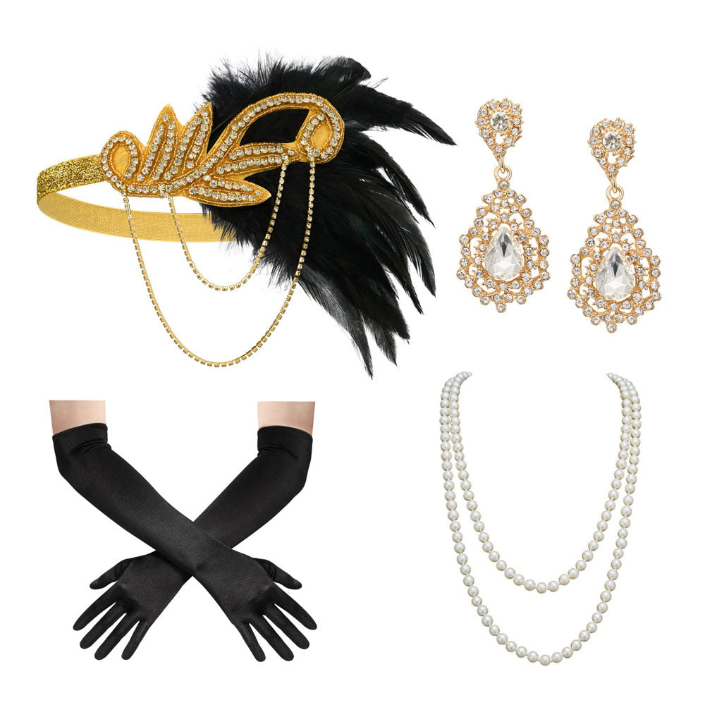 Red Feather Hair Band Masquerade Single Jewelry Set