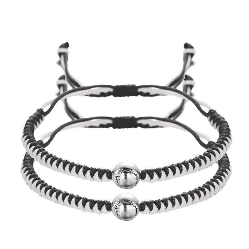 Women's & Men's Ball Round Beads Baseball Football Sports Woven Bracelets