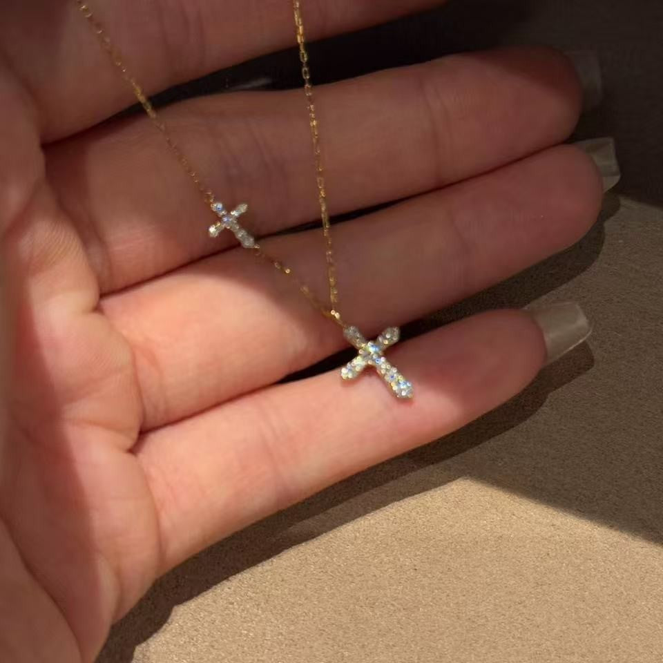 Women's Sier-plated Gold Double Cross Flash Exquisite Simple High-grade Sense Necklace