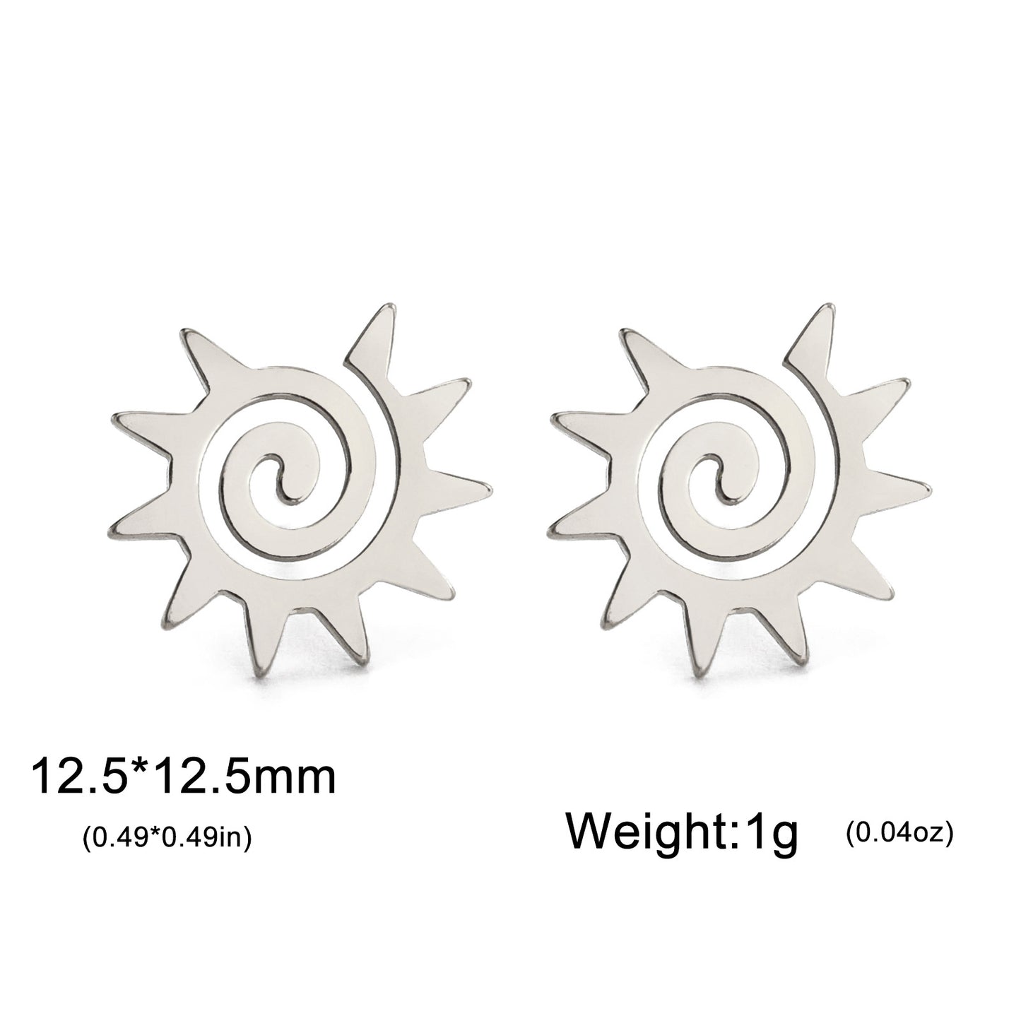 Women's Spiral Sun Stainless Steel Gold Color Fashion Birthday Stud Earrings