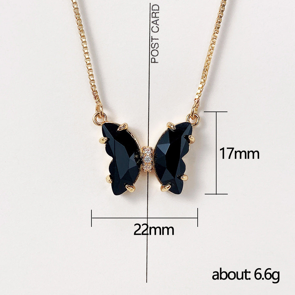 Fantasy Crystal Butterfly Gradient Glass Colored Necklace