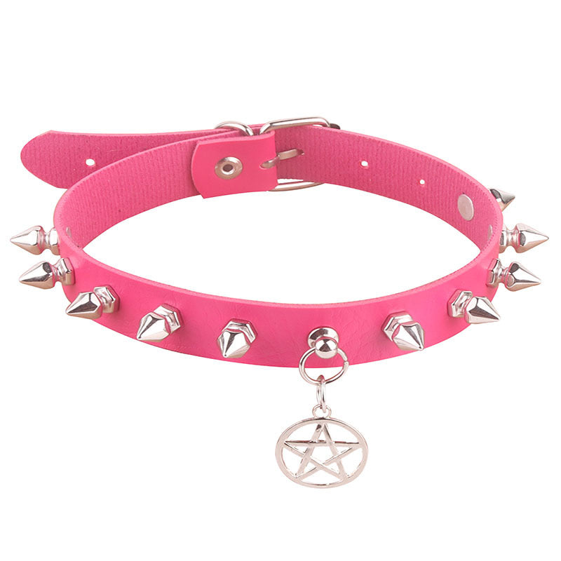 Women's Pentagram Alloy Leather Punk Hexagonal Pointed Collar