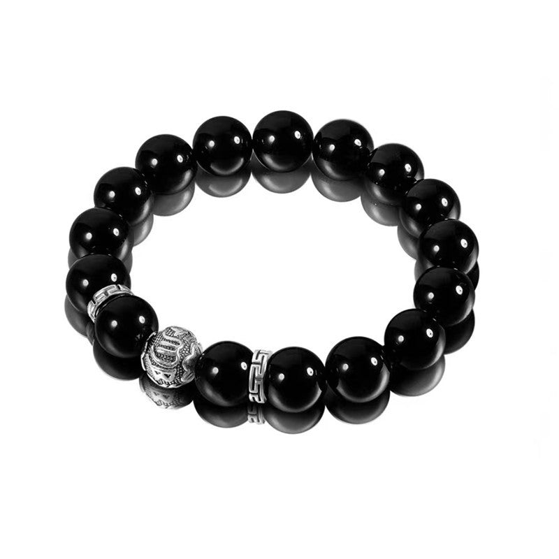 Women's & Men's Beads Couple Obsidian Six Words Mantra Chalcedony Light Luxury National Bracelets
