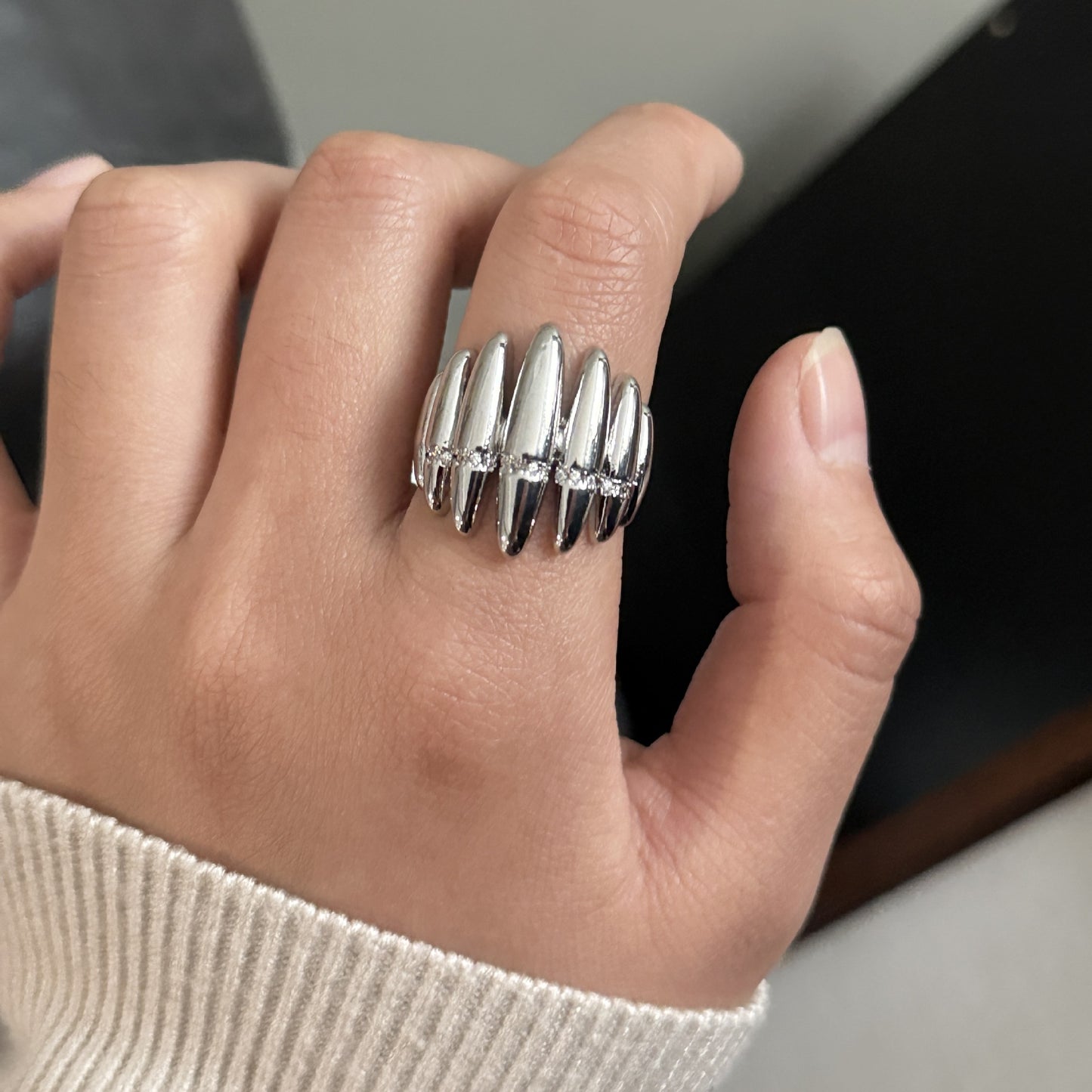 Women's Sier Flower Zircon Series Light Luxury Twin Ring