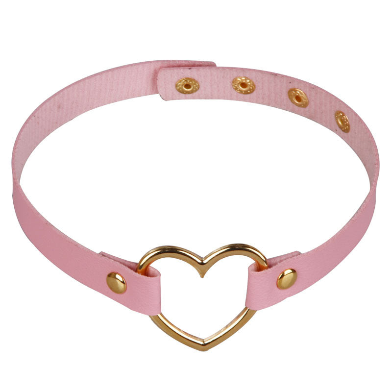Women's Leather Golden Peach Heart-shaped Neck Band Collar