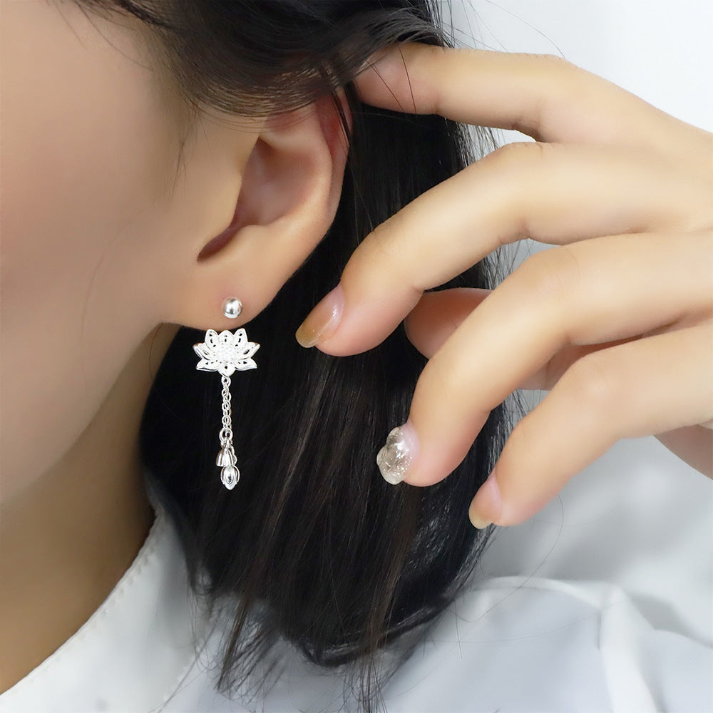 Tightening Buckle Tassel Lotus National Fashion Super Fairy Elegant Earrings