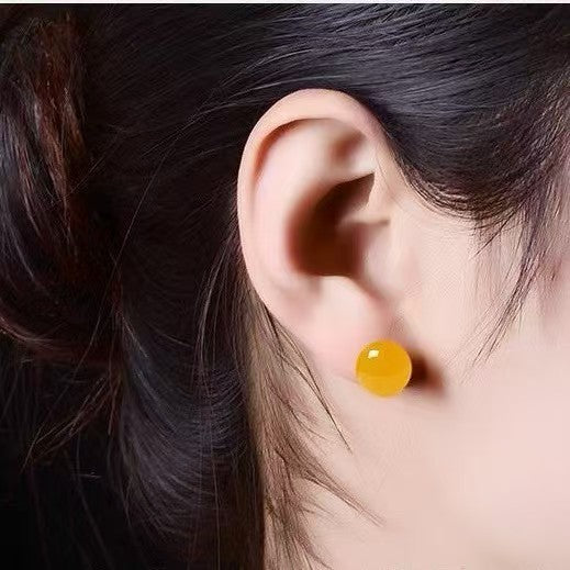 Agate Ear Female Korean Style Ball Round Cake Light Luxury Rings