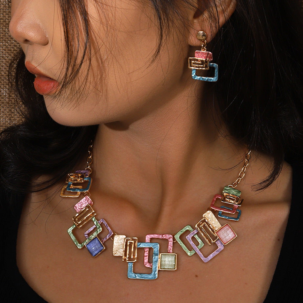 Women's Drop Oil Design Painting Geometric Square Rings