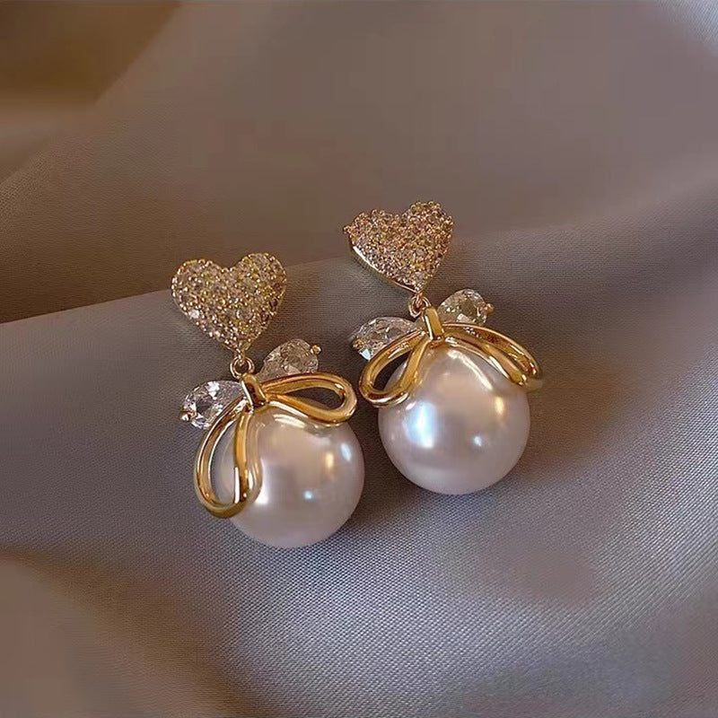 Women's Sier Needle Mermaid Pearl Retro Simple Graceful Earrings