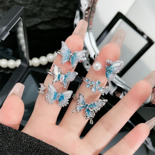 Women's Blue Butterfly Opening Cold Style Sweet Cool Rings