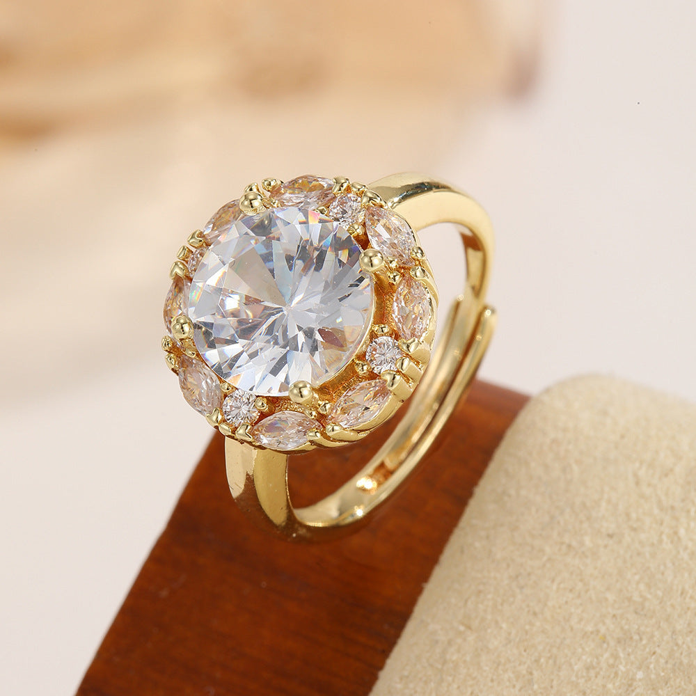 French Refined Zircon Female Design Temperament Open Super Fairy Flowers Rings