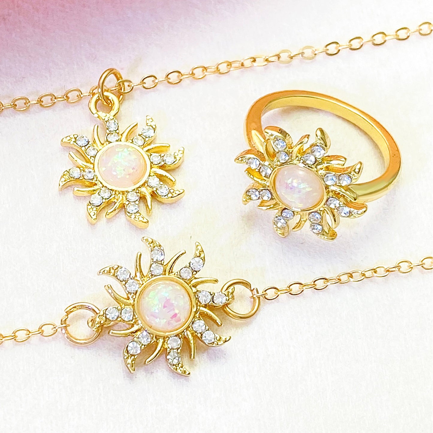 Fashion Vintage Dopamine Barbie Princess Opal Jewelry Set