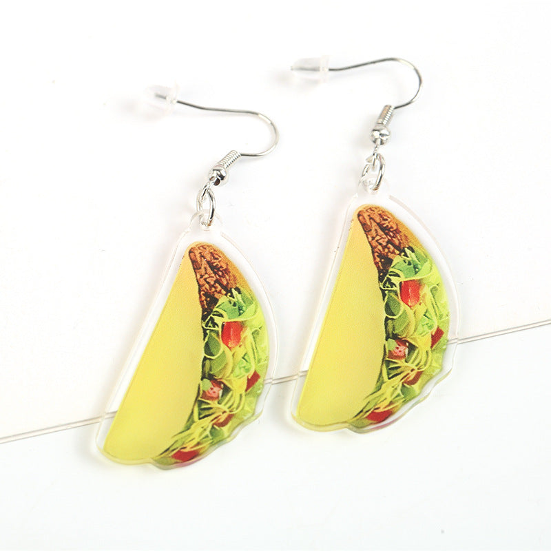 Hamburger Pizza Shape Acrylic Fashion Dessert Earrings
