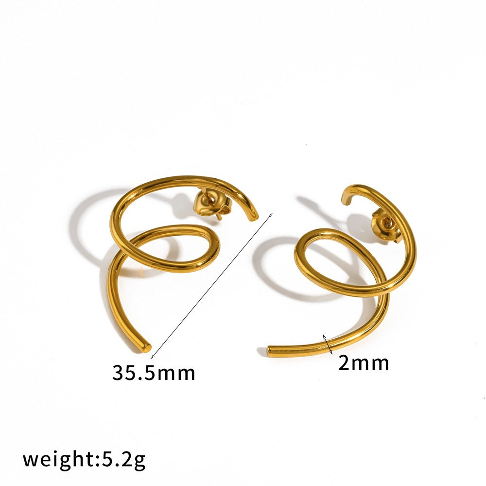 Simple Irregular Spiral Stainless Steel Real Gold Plating Niche Personality Rings