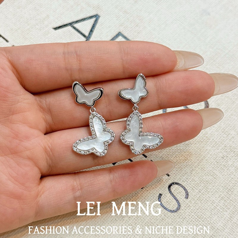 Micro Inlaid Zircon Bowknot Pearl Super Simple Stud Earrings