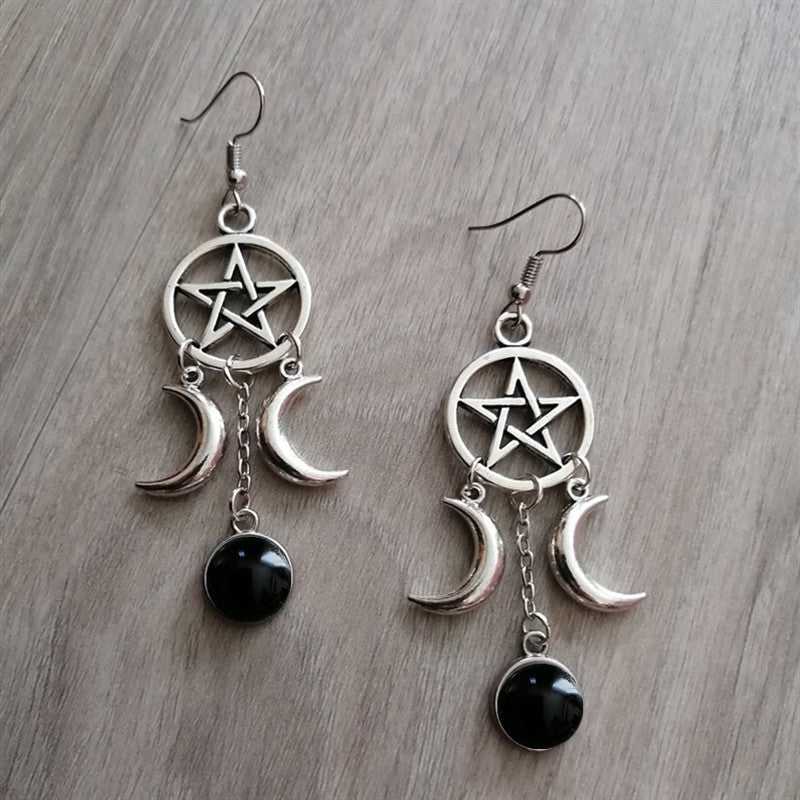 Women's Fashion Gift Five-pointed Star Triple Moon Earrings