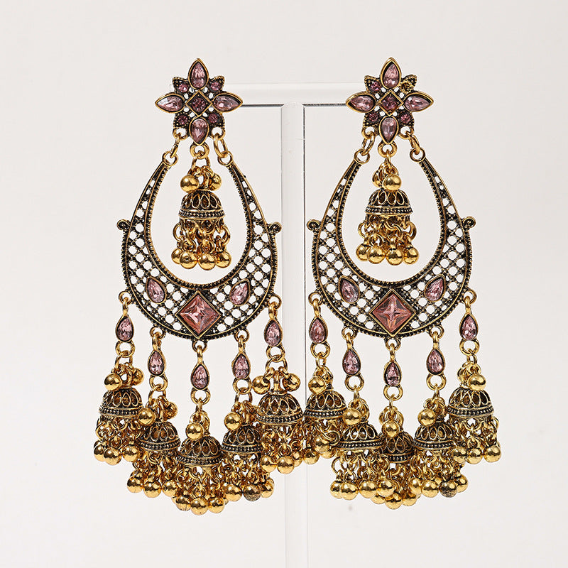 Circle Ladies Tassel Long Bell Bird Cage Eardrop Sense Niche Stud Earrings
