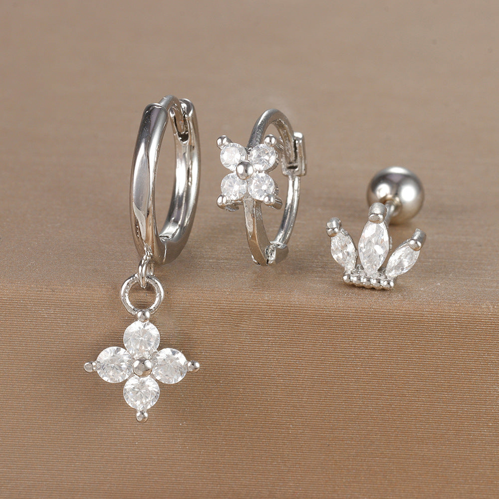 Women's Ear Micro Inlaid Zircon Flower Suit Light Rings