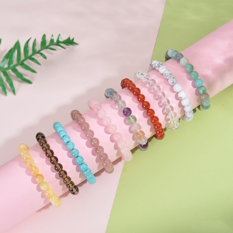 Amethyst Beaded Elastic String Natural Stone Crystal Agate Bracelet