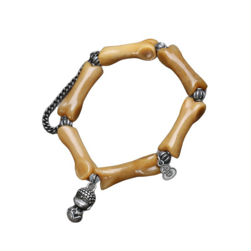 Natural Primary Color Camel Bone Carving High-rise Agate Tibet Beads Bracelet