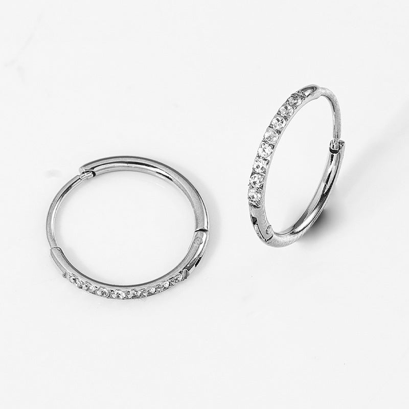 High Quality Carved Stainless Steel Studded With Zircon Titanium Earrings