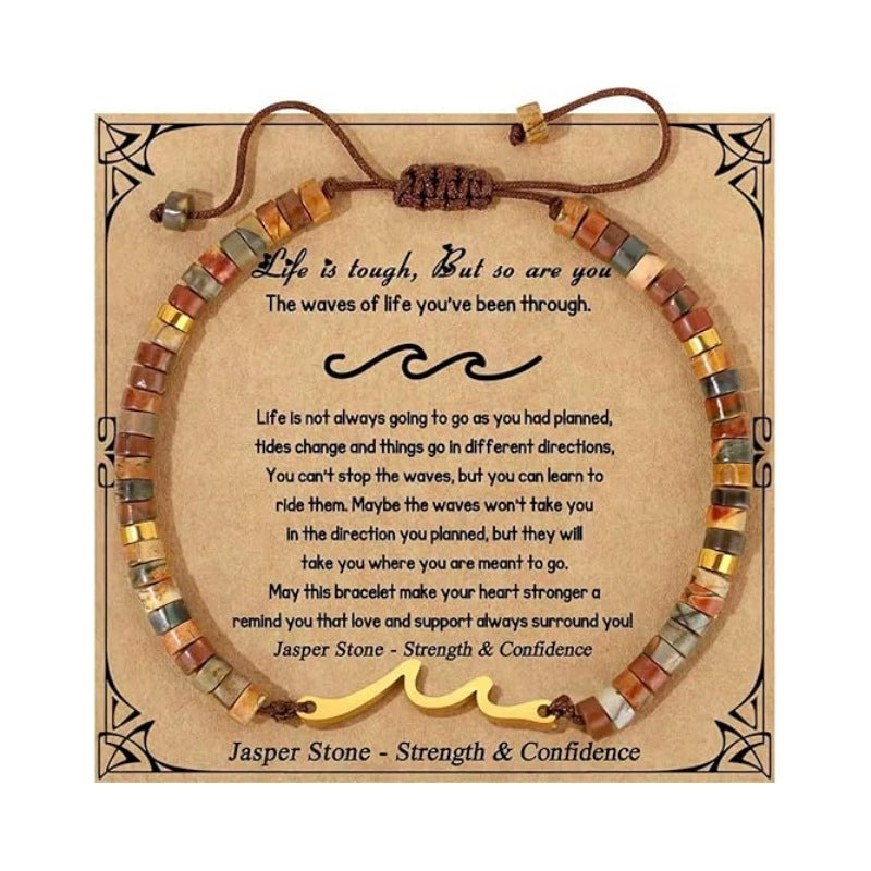 Women's Natural Stone Golden Cross Adjustable Band Bracelets