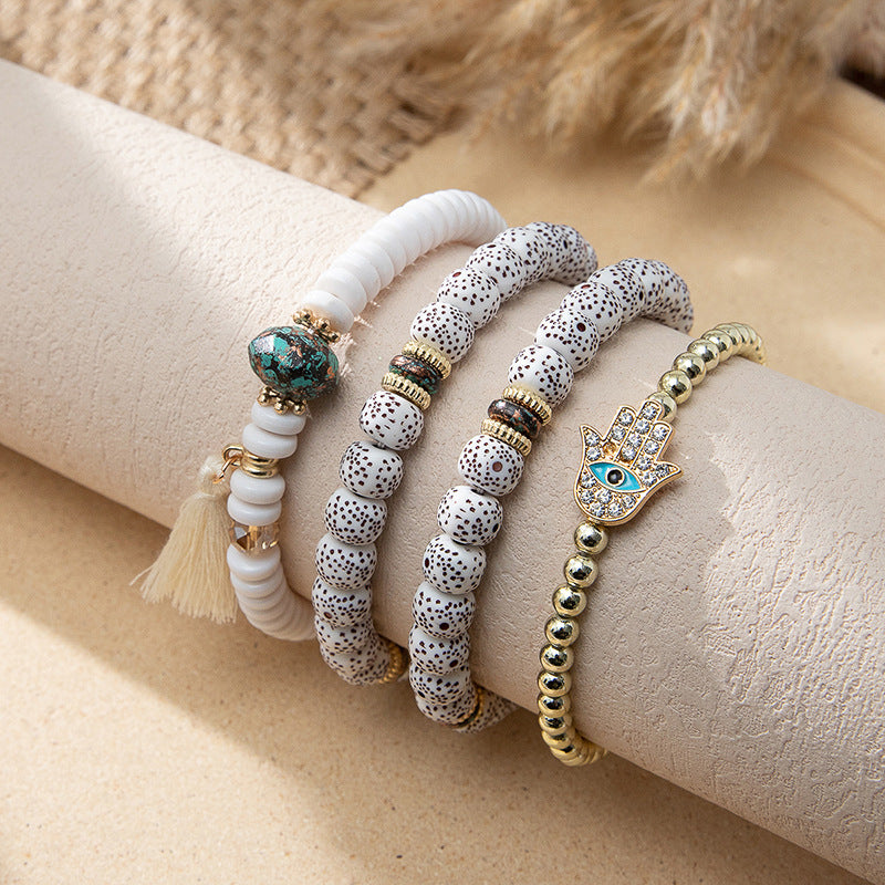 Women's Bohemian Vacation Style Twin Design Sense Glass Beads Stretch Bracelet