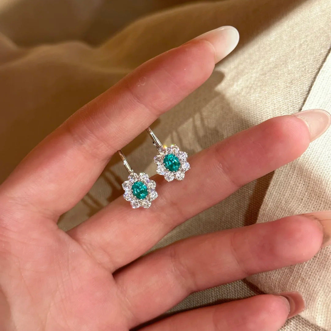 Sophisticated Aquamarine Colored Gems With Ear Jewelry Set