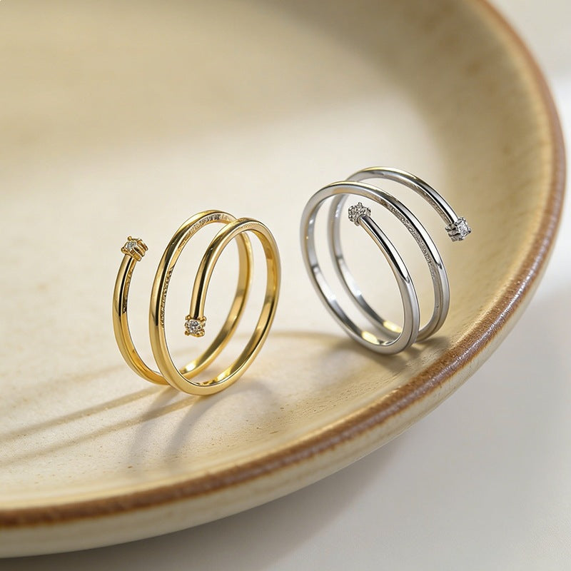 Korean Style Simple Winding Coil Spring Shiny Diamond Fashionable Cold Ring
