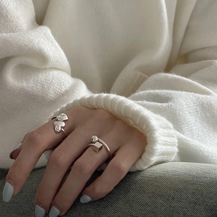 Women's Simple Square Ball Open Versatile Twin Refined Personalized Ring