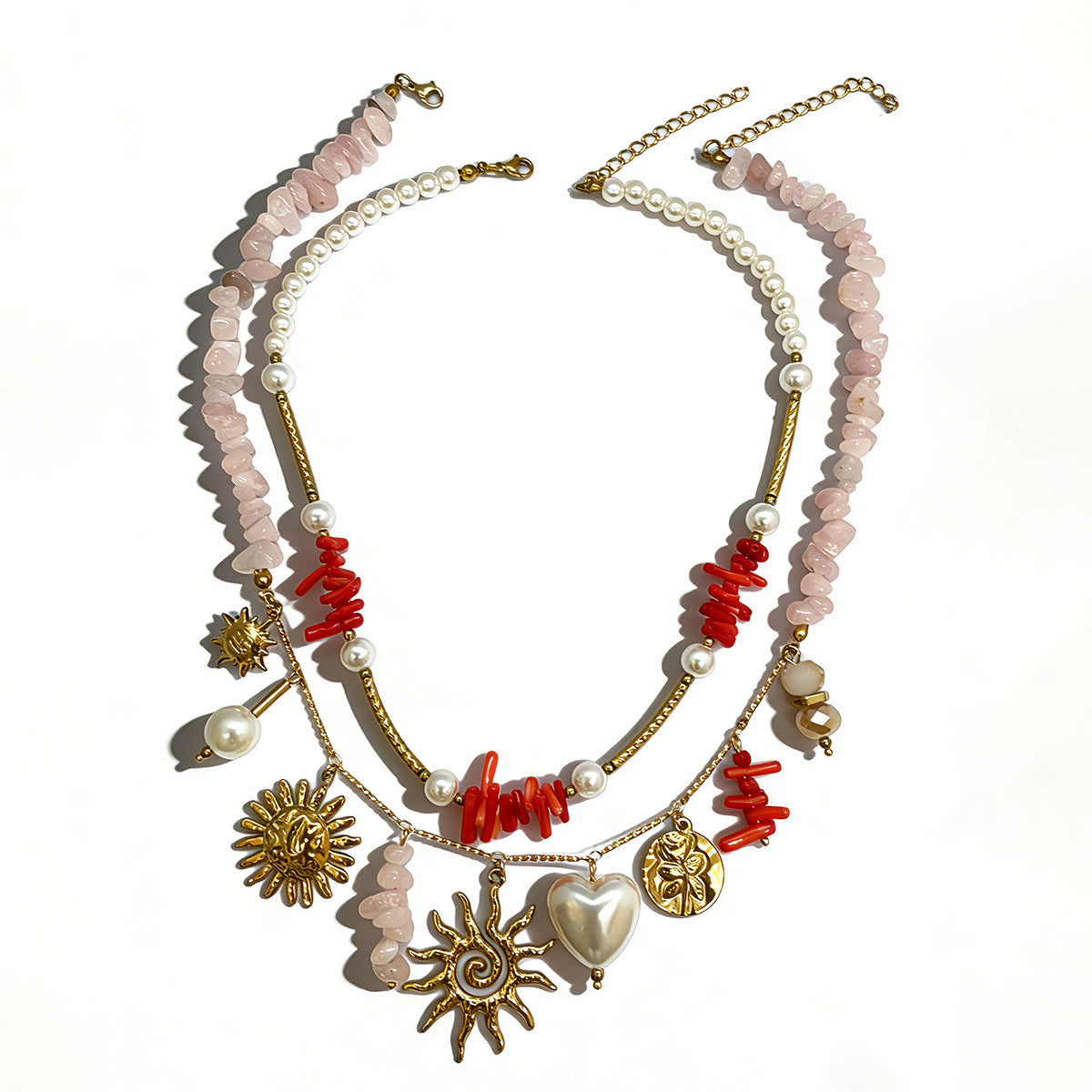 Women's Stone Gravel Vintage Stainless Steel Sun Necklaces