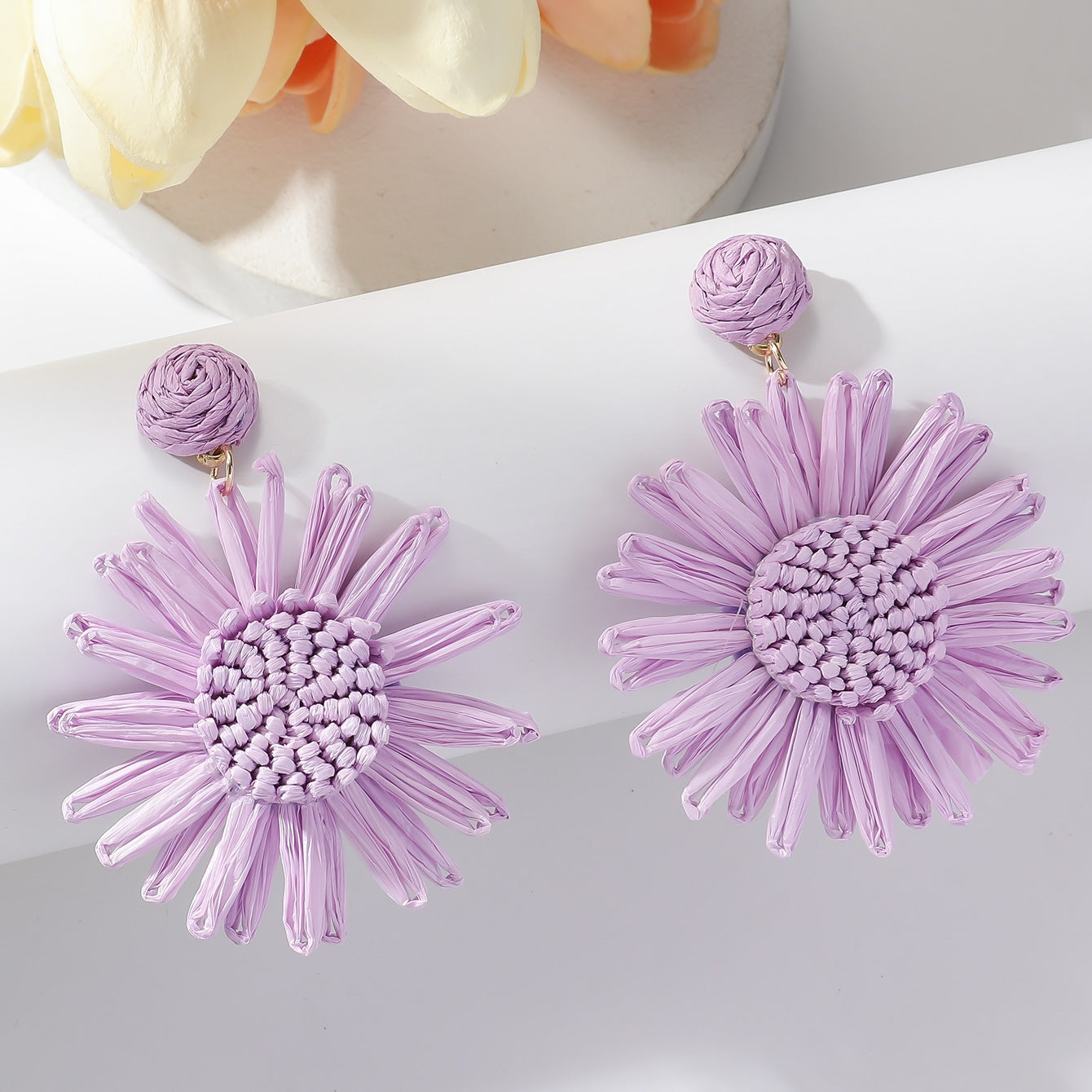 Bohemian Vacation Style Raffia Woven Sunflower Rings