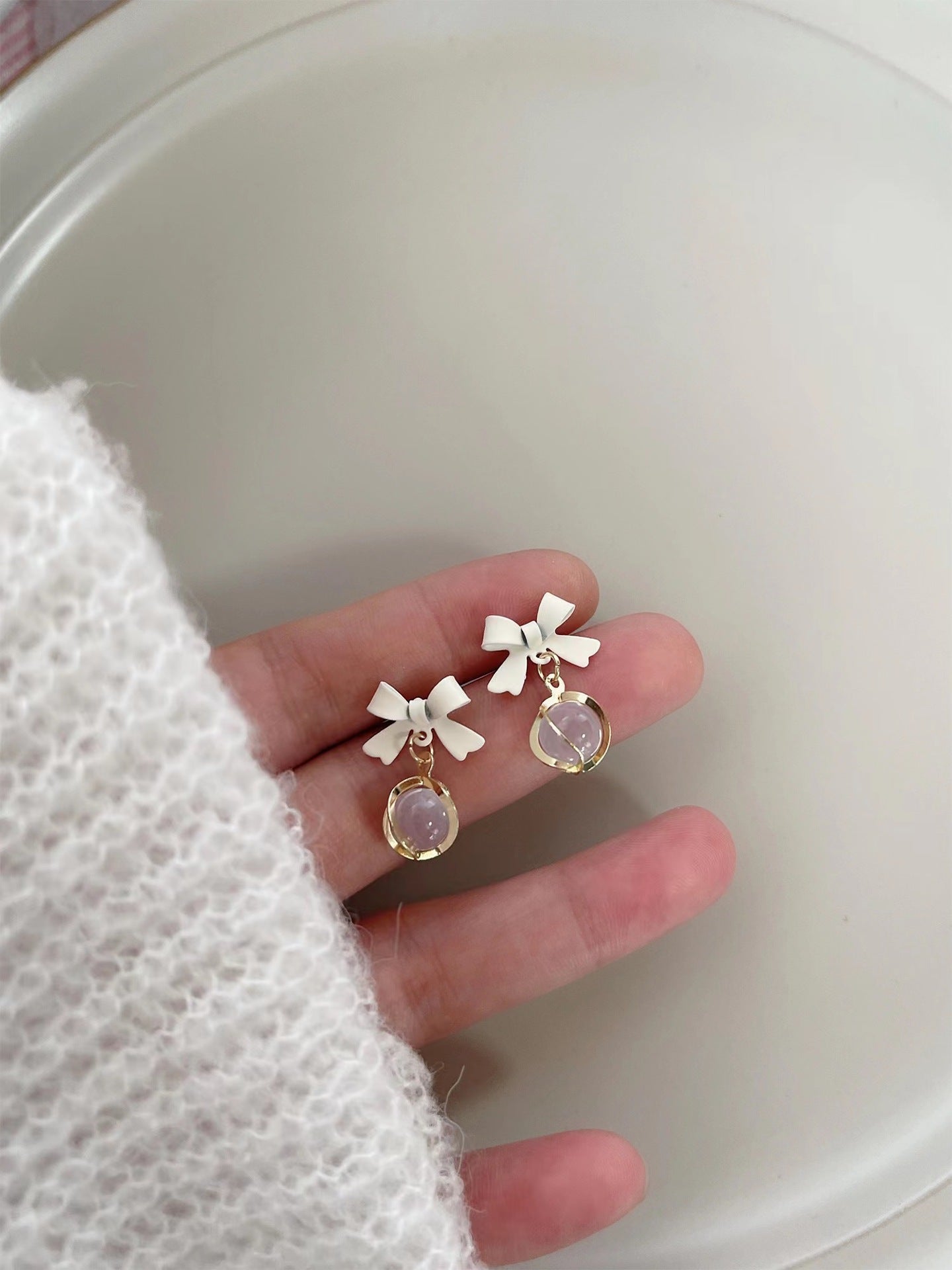 Women's Needle Light Luxury Simplicity Bow For Opal High-grade Rings