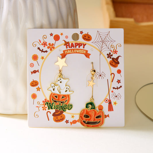 Halloween Creative Personality Asymmetric Pumpkin Ghost Earrings