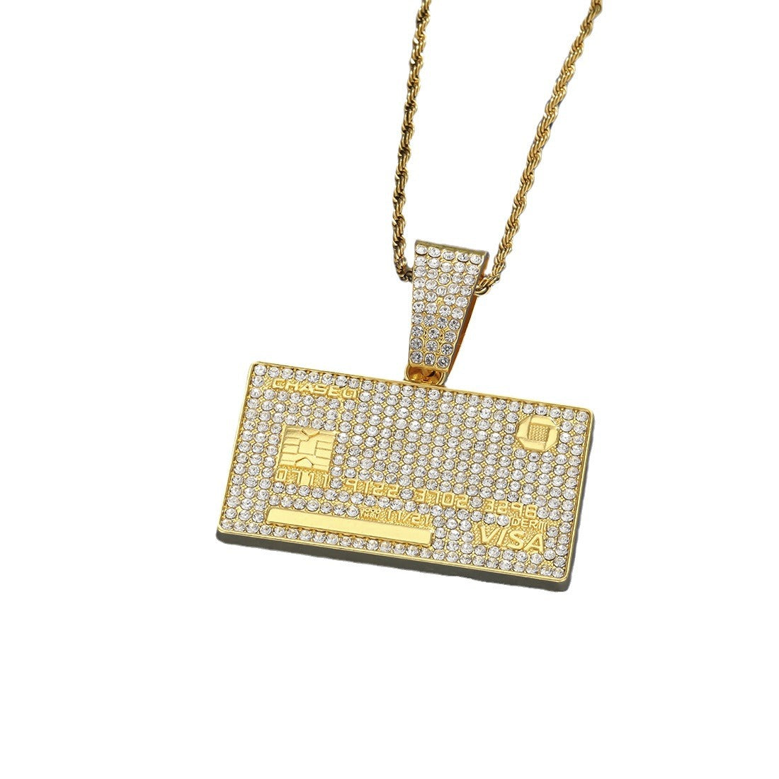 Men's Hip Hop Full Diamond Domineering Bank Card Tag Necklaces