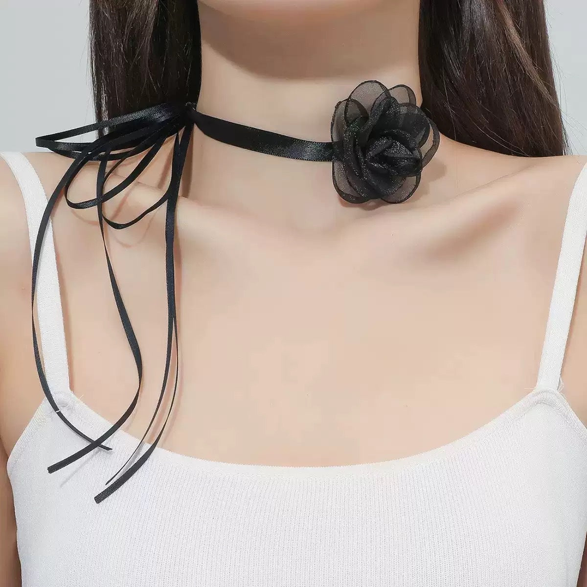 Glamorous Satin Neck Flower Three-dimensional Rose Necklaces
