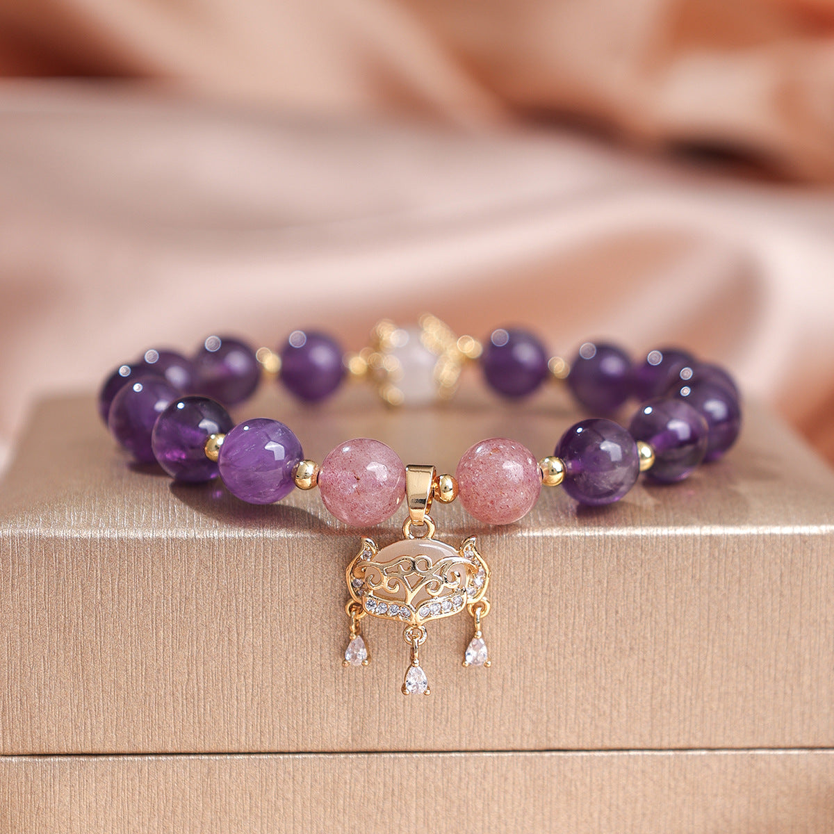 Women's Natural Amethyst Beaded For Mild Luxury Retro Bracelet