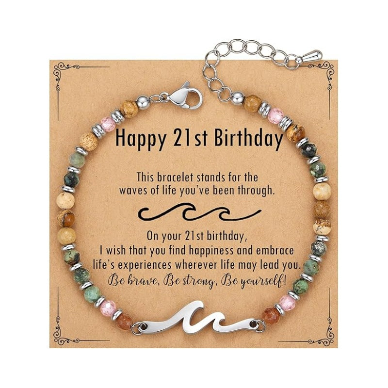 Women's Natural Stone Beaded Cross Lobster Buckle Adjustable Band Bracelet