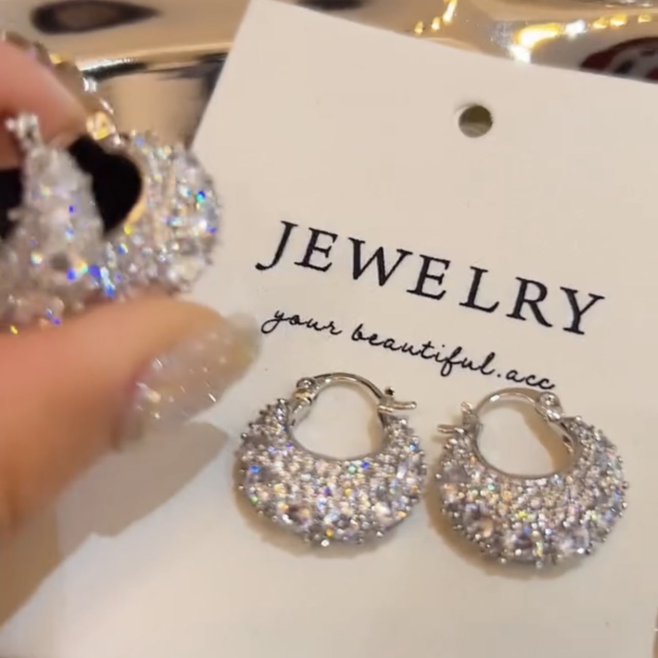 Light Luxury Bag Sparkling Full Rhinestone Design Elegant High Earrings